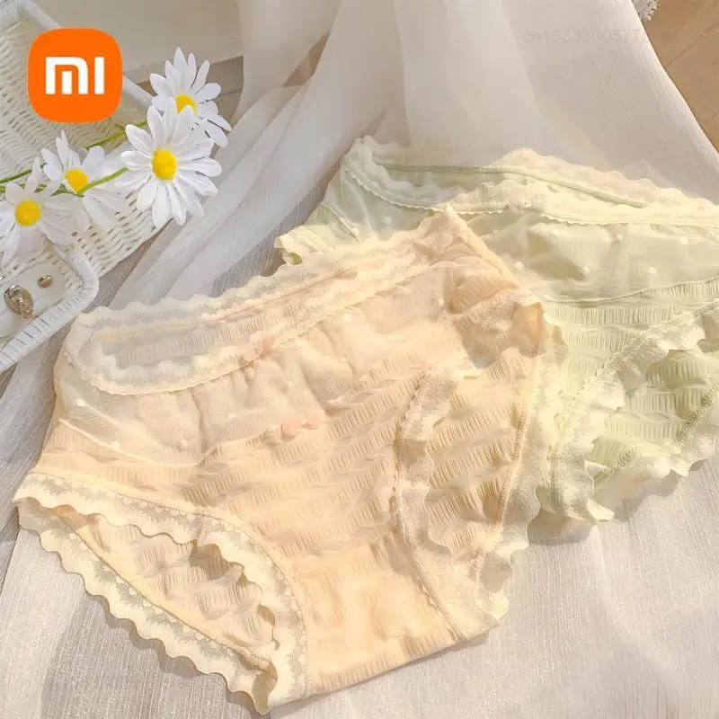 Xiaomi Summer Girls' Thin Underwear Silk Satin Underwear Sexy Seamless Cotton Soft Breathablle Sexy Women Lace Panties Underwear