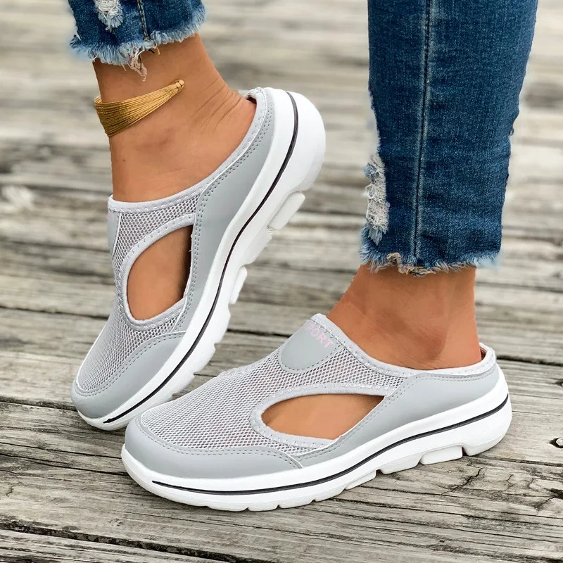 

2024 New Summer Outdoor Mesh Breathable Sports Women's Mules Casual Thick Sole Leisure Comfortable Wedge Heel Women's Shoes 43