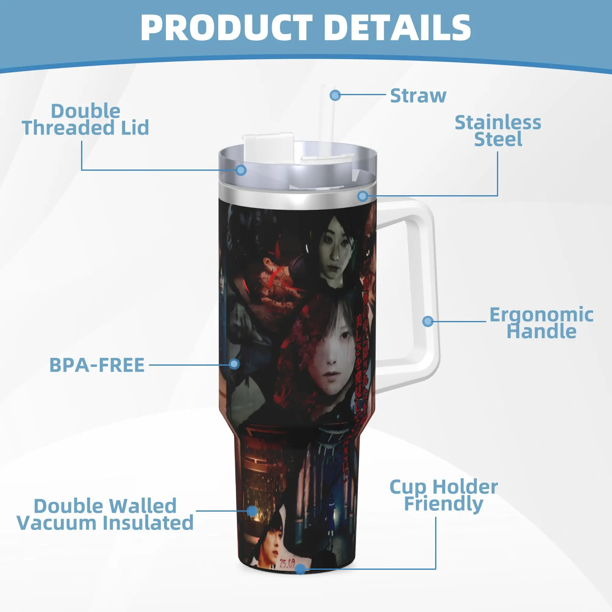 كوب من الفولاذ المقاوم للصدأ Silent Hill F Game Graphic Coffee Mug مانع للتسرب للمشروبات الباردة وأكواب السيارة وزجاجة مياه مطبوعة للسفر #5