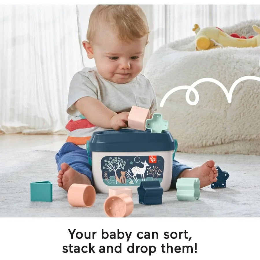 FisherPrice Stacking Toy Babys First Blocks Set of 10 Shapes for Sorting Play for Infants Ages 6+ Months Navy Fawn Amazon Exclu