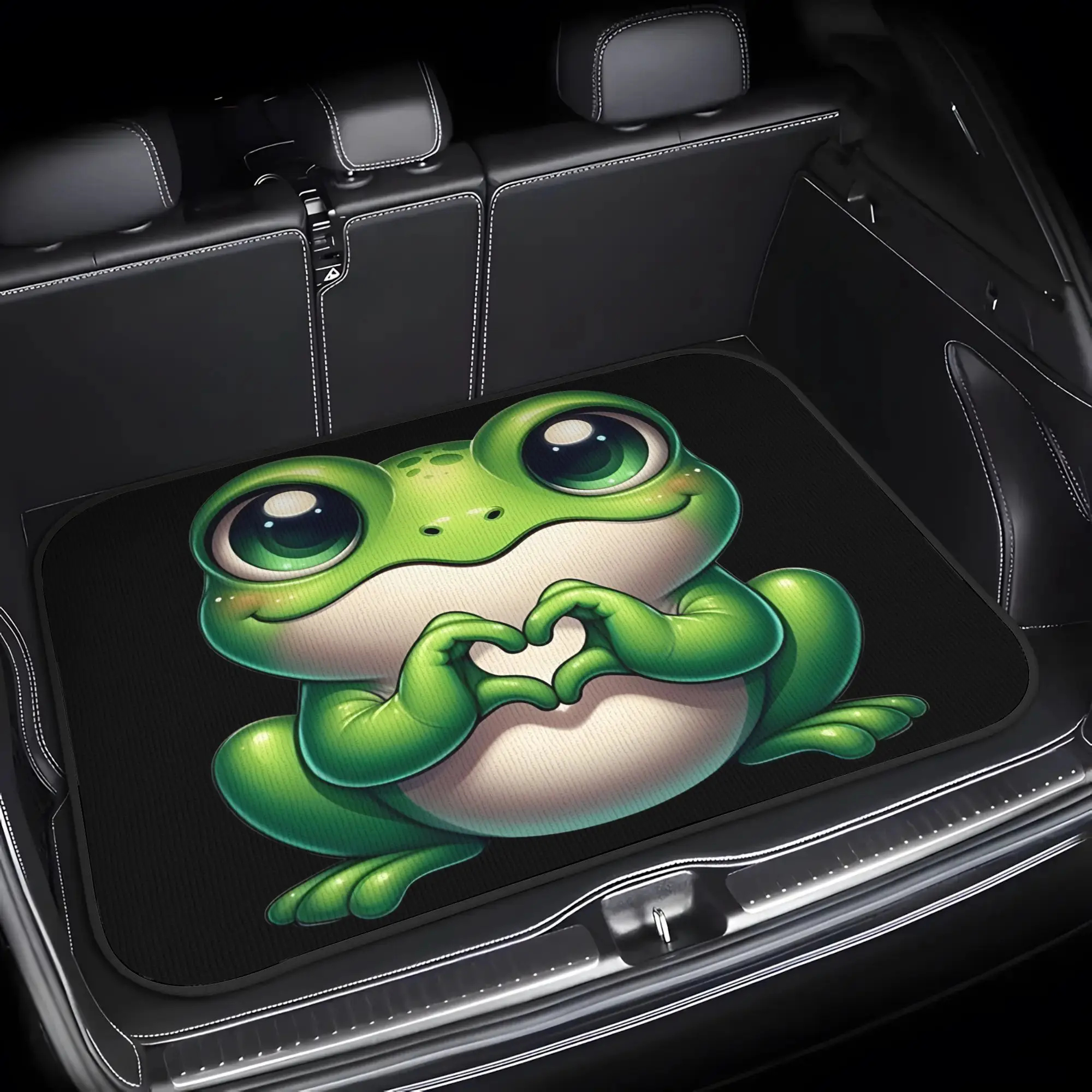 1pc Heart-Shaped Making Cute Green Frog Car Trunk Mat Durable Polyester Floor Liner, Safe Practical, Ideal For Daily Travel, Lif