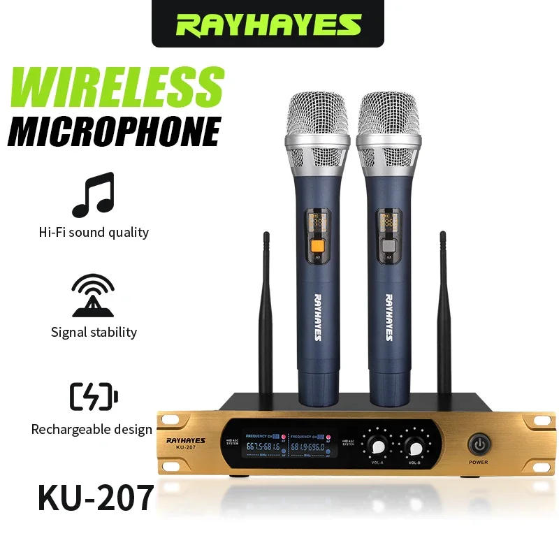 RAYHAYES KU-207 Wireless Microphone High-Definition Audio Quality Suitable for Hosting Weddings Churches and Home Karaoke