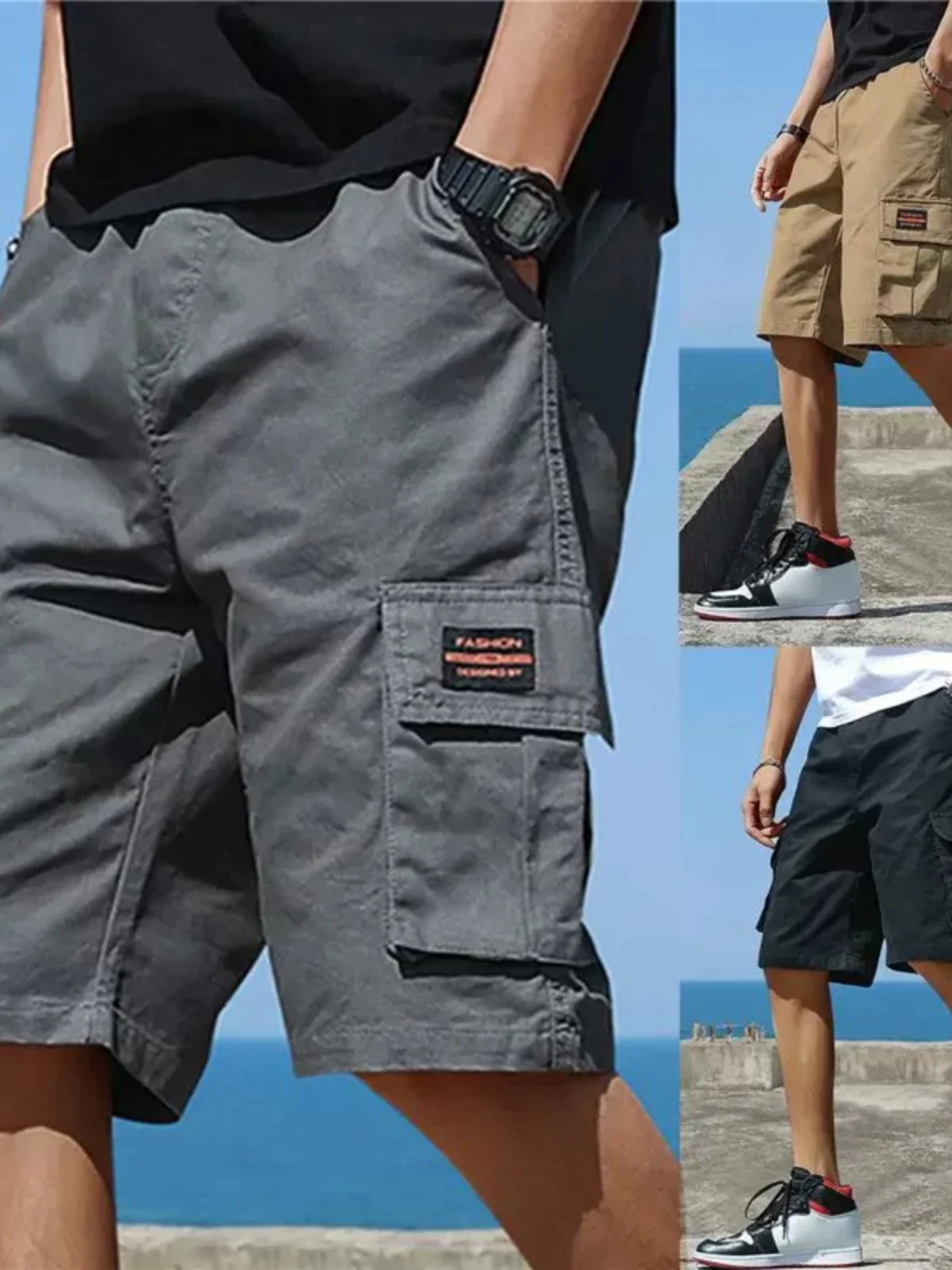 

Loose Sports Cargo orts with kets Workwear Sle Youthful Energy Five-Quarter Length Straight Leg Regular Fit Casual Pants