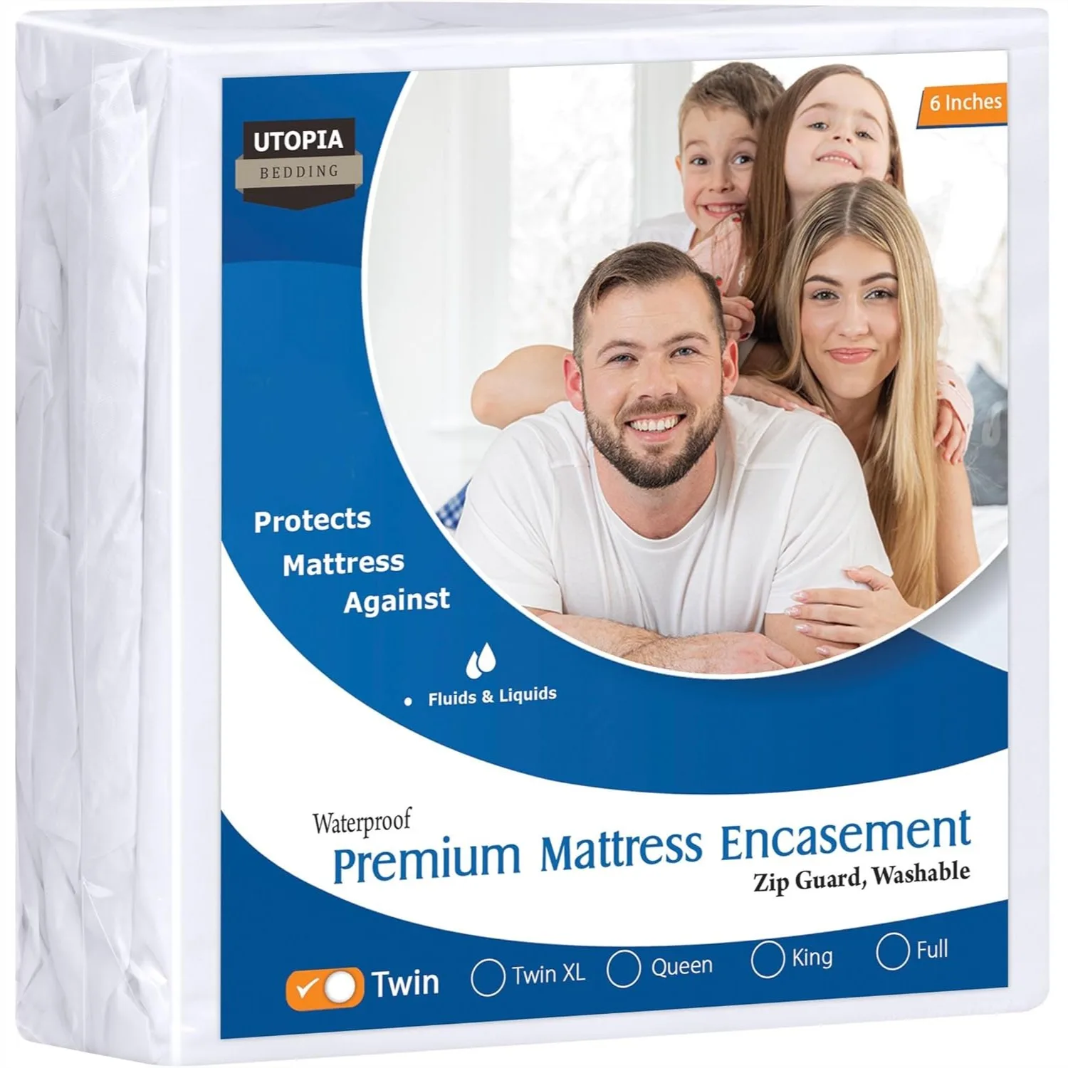 

Twin Zippered Mattress Protector, Waterproof Bed Bug Cover, 6-Inch Deep Pocket, Dust Mite Proof Encasement for Bed