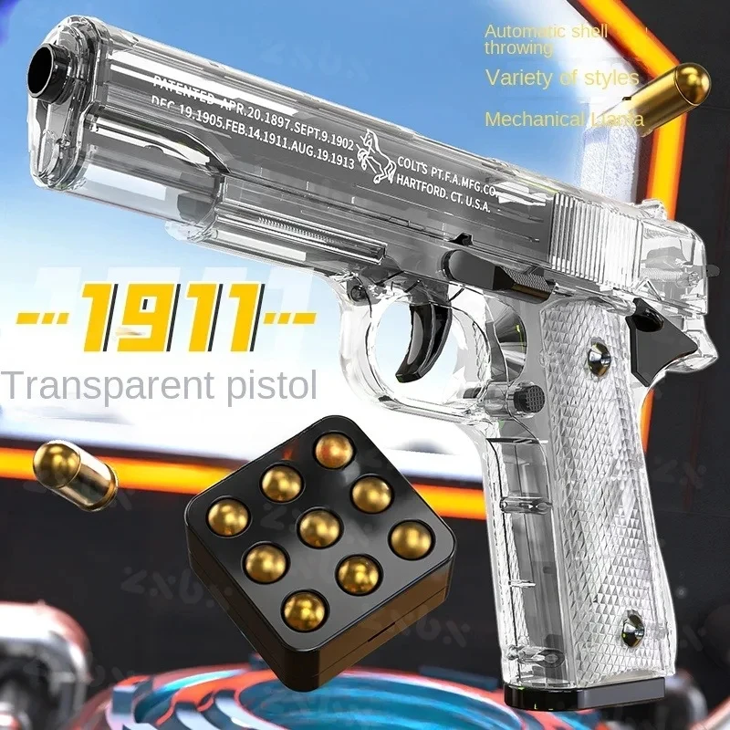 M1911 Colt Toy Gunman Gun, Soft Bullet Shell, Catapult Blaster, Manual Air Gun Launcher, Boys Shooting Game