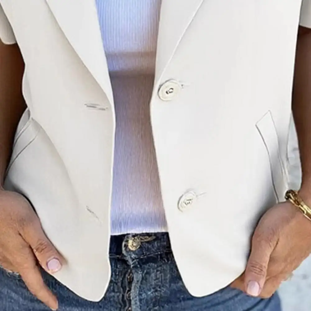 

Summer Suit Jacket Lapel Short Sleeve Buttons Placket Women Suit Coat Solid Color Versatile Business Outerwear Elegant Outfit