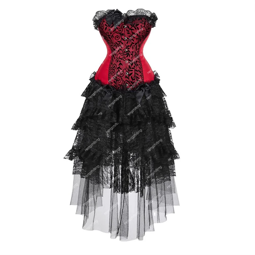 

Corset Tulle Dress Gothic Cosplay Costume Lace Overlay Corsets for Women Vintage Korsett Bustier Skirt Rave Outfits Vintage