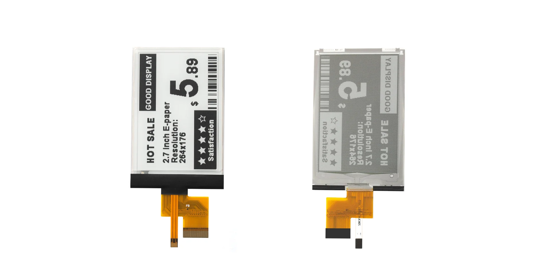 2.7 Inch E-Paper Display with Front Light for Dark Mode High Contrast Perfect for Night Reading, GDEY027T91-FL02
