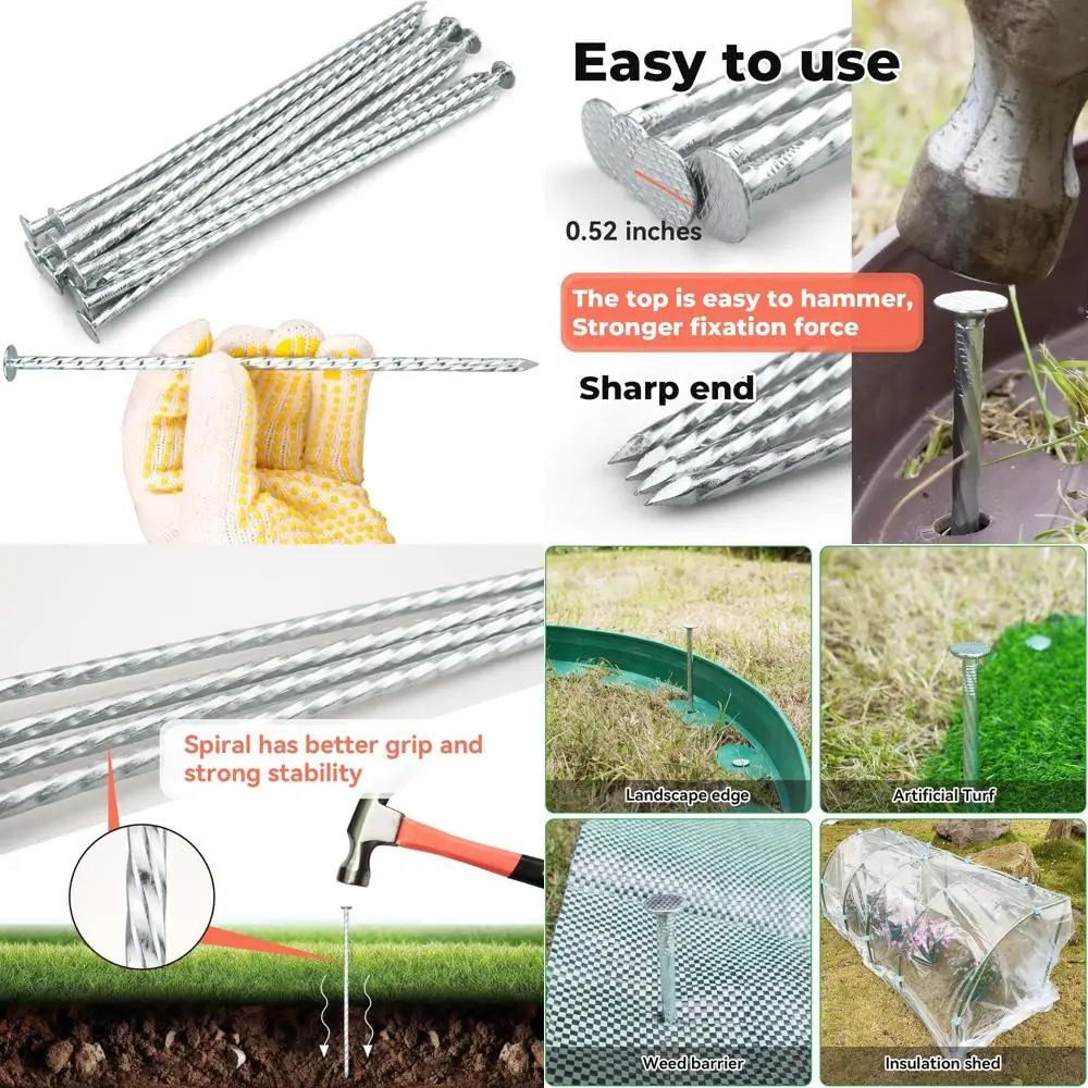 

8" Heavy Duty Spiral Landscape Spikes - Solid Galvanized Metal Garden Stakes for Fixing Paver Edging, Weed Barriers, Artificial