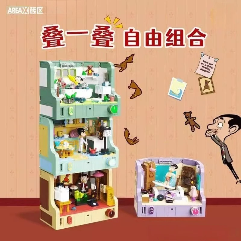 AREAX Anime Mr.Bean House Scene Series Baustein Kinderspielzeug Heimdekoration Lernspielzeug für Kinder Weihnachtsgeschenk