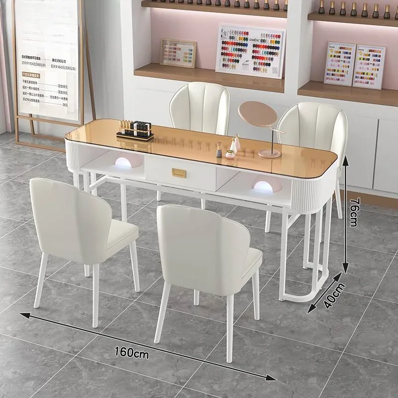 Italian Extremely Simple Formula Nail Tables Cream Style Nordic Manicure Table Multifunction Glass Nail Tables Furniture FYMT
