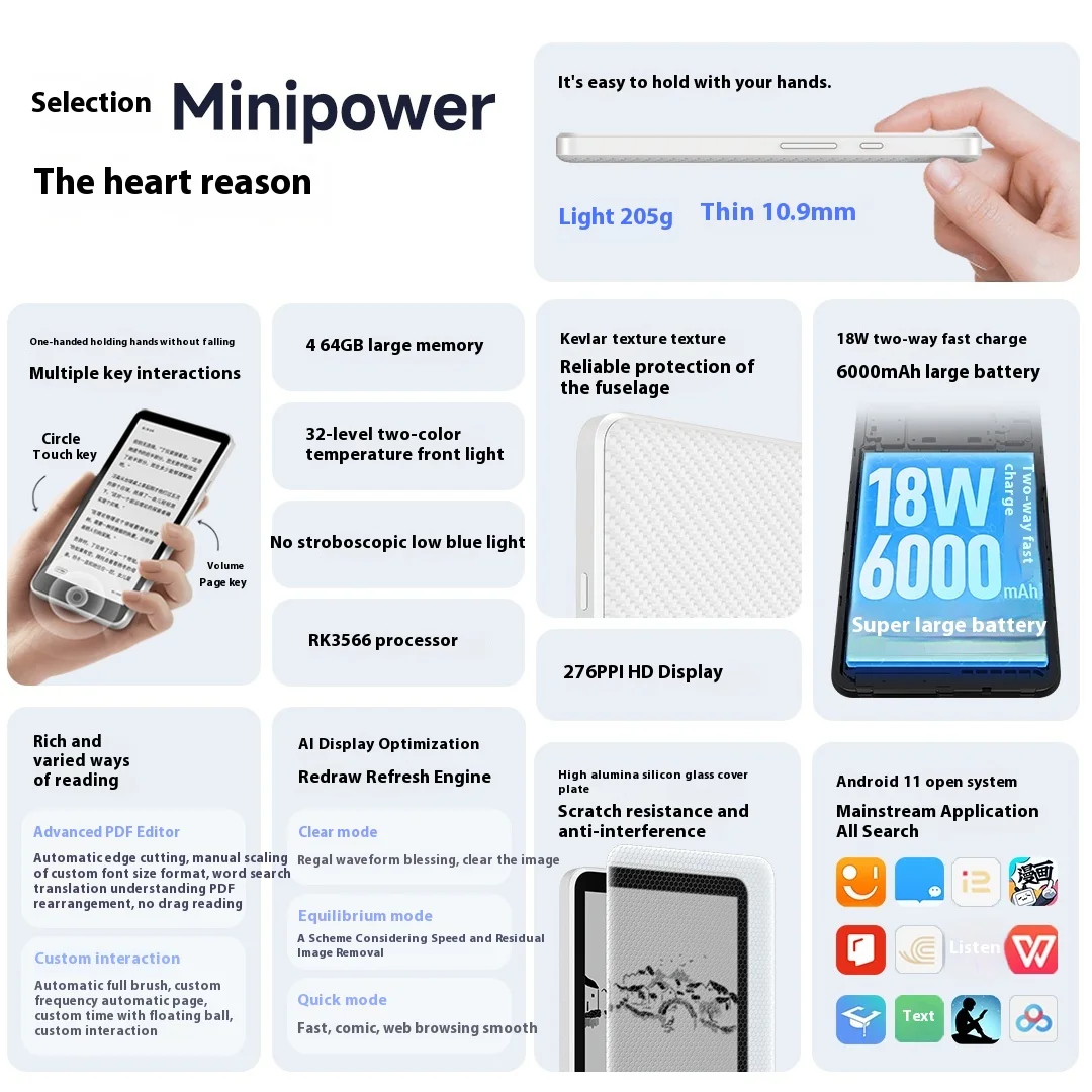 Moaan Minipower E-Book Reader Inkpalm Power 5,84 Zoll Ink Screen Pocket E-Book mit bidirektionalem Schnellladegerät, tragbar, individuell