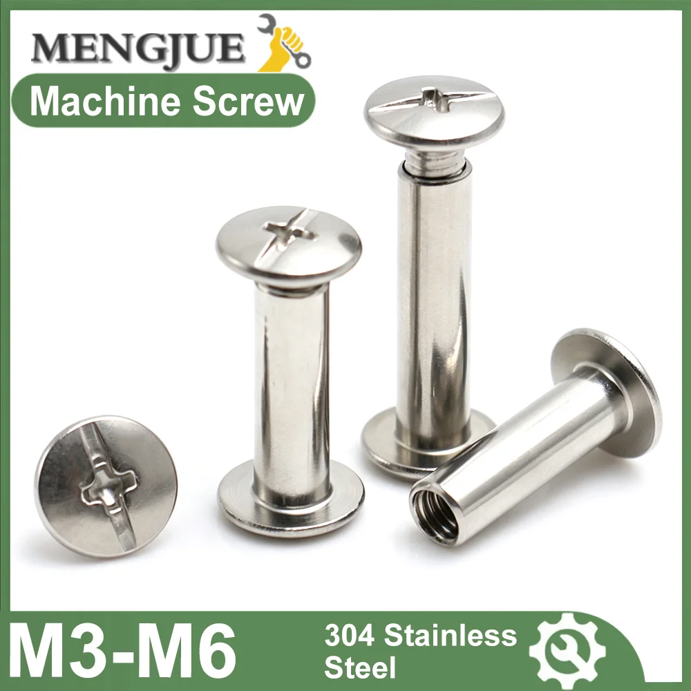 2-20pcs Cross Lock Chicago Screws 304 Stainless Steel Male Female Rivets Book Album Menu Binding Fasteners M3 M4 M5 M6