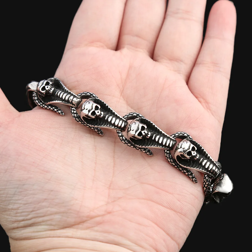 

100pcs/lot titanium steel men's fashionable skull bracelet jewelry stainless steel personalized snake bracelet fashion