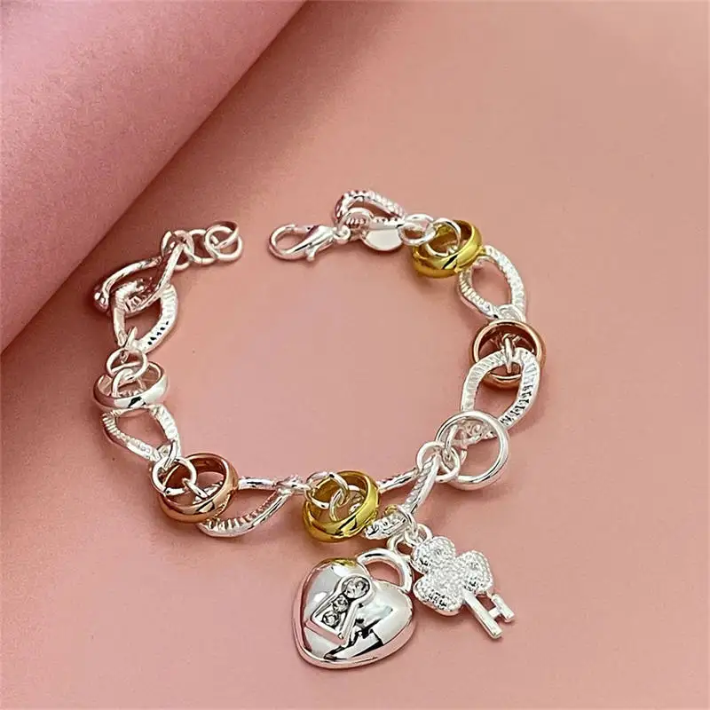 

925 Sterling Silver Bracelet Cute Heart Two-tone Bracelet Women's Engagement Distribution Jewelry Gift