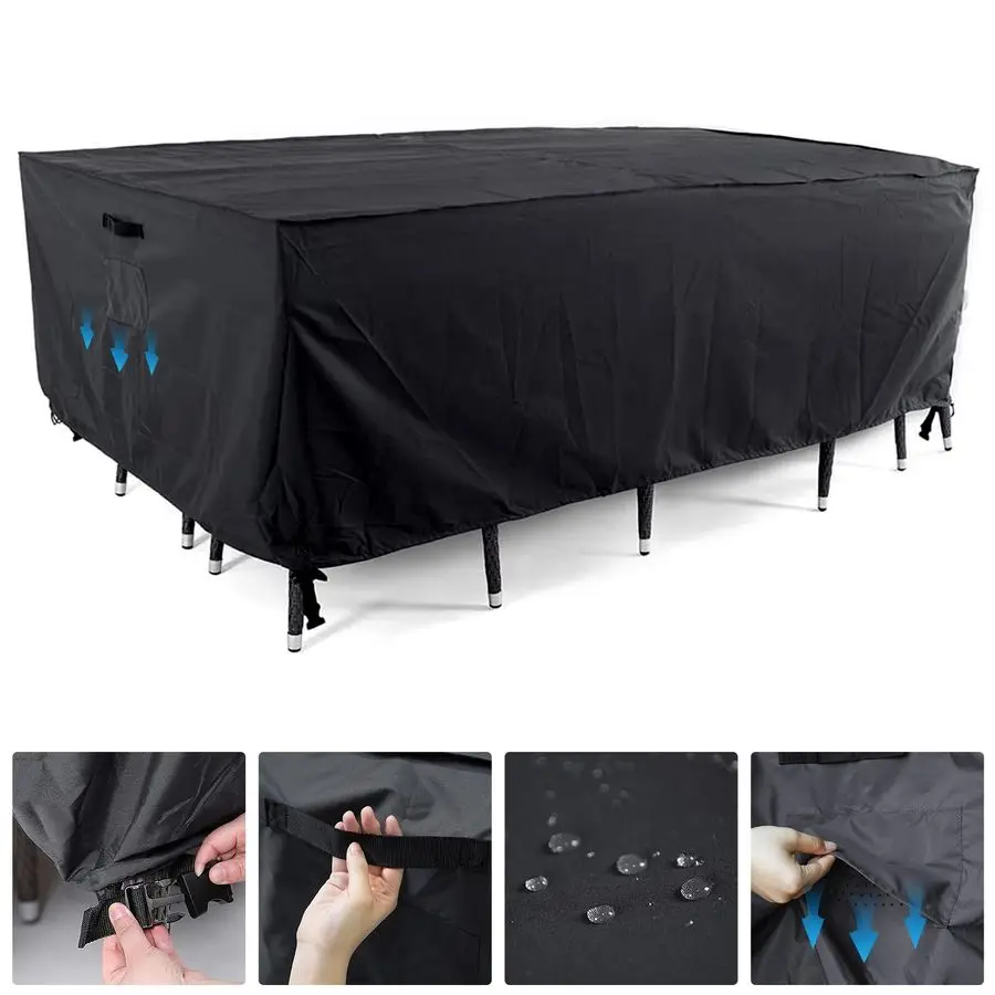 

Чехлы для уличных столов и стульев, чехол для обеденного гарнитура на открытом воздухе, водонепроницаемый, ветрозащитный чехол для садовой мебели на зиму, прямоугольный, 90L