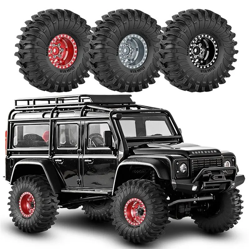 BEDW-Upgrade Parts For 1/18 Traxxas TRX4M For 1/24 Axial SCX24 RC Cralwer Crawler- Beadlock Wheel(1.0 Inch) And Rubber Tires Bla