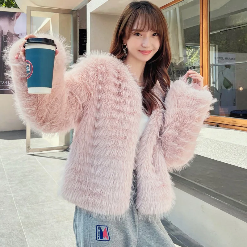 

new fashion fur coat,elegant Solid color fox striped fur jacket Korean version solid color women's short jacket