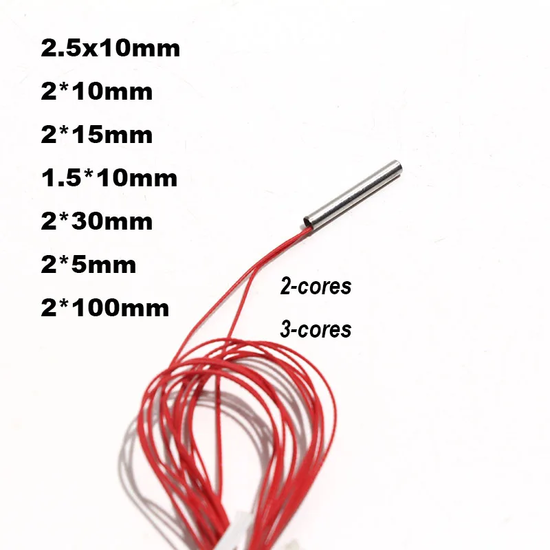 1PC PT100 Type 2MM Minute Extension Temperature Sensor 1.5mm/2mm/2.5mm 2/3cores Silver-plated Temperature Resistant Wire 1M/2M