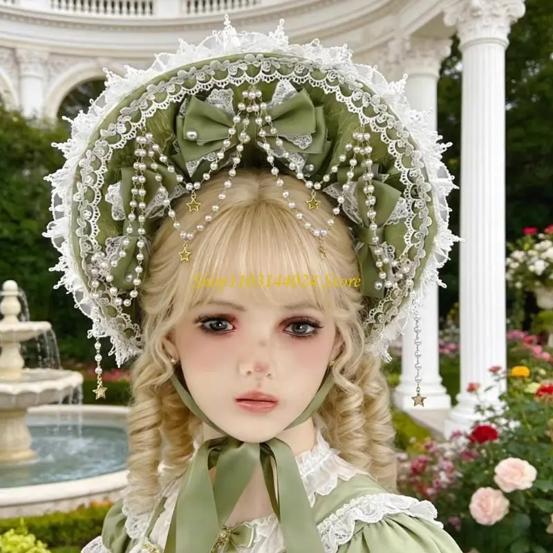 N5KE Elegant Anime Bonnet Hat Polyester For Women And Girls Lace Floral Tea Party Hat Perfect For Parties And Daily Wear