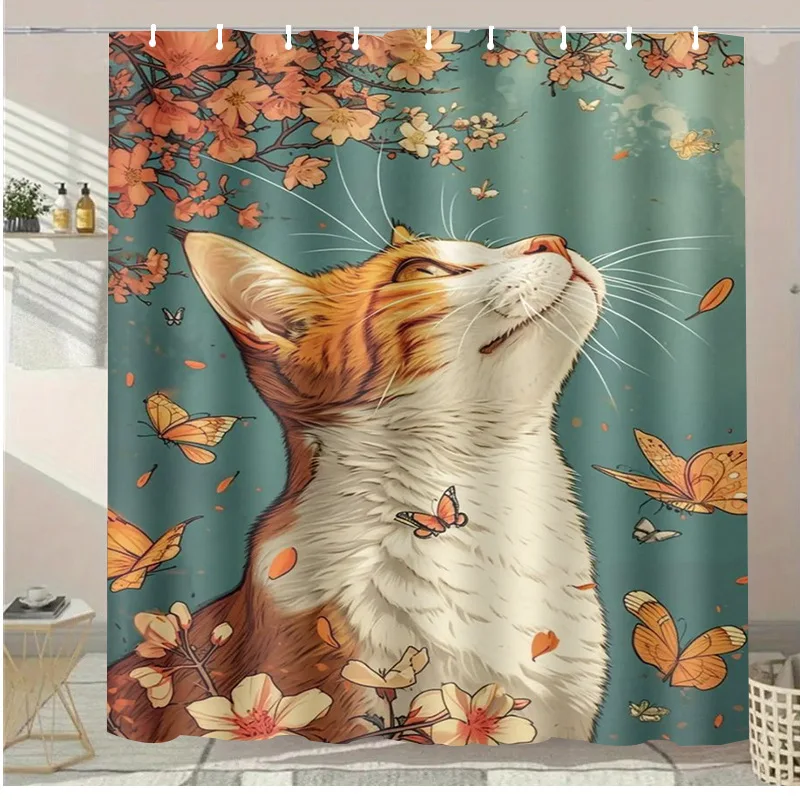 

Моющаяся грязеотталкивающая занавеска для душа с изображением кота, водонепроницаемая полиэстеровая занавеска для душа, аксессуары для домашнего декора