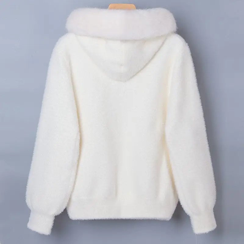 

2023New Autumn Winter Knitted Coat Women's Imitation Mink Fleece Cardigan Sweater Large Size Loose Thicken Sweater Zipper Jacket