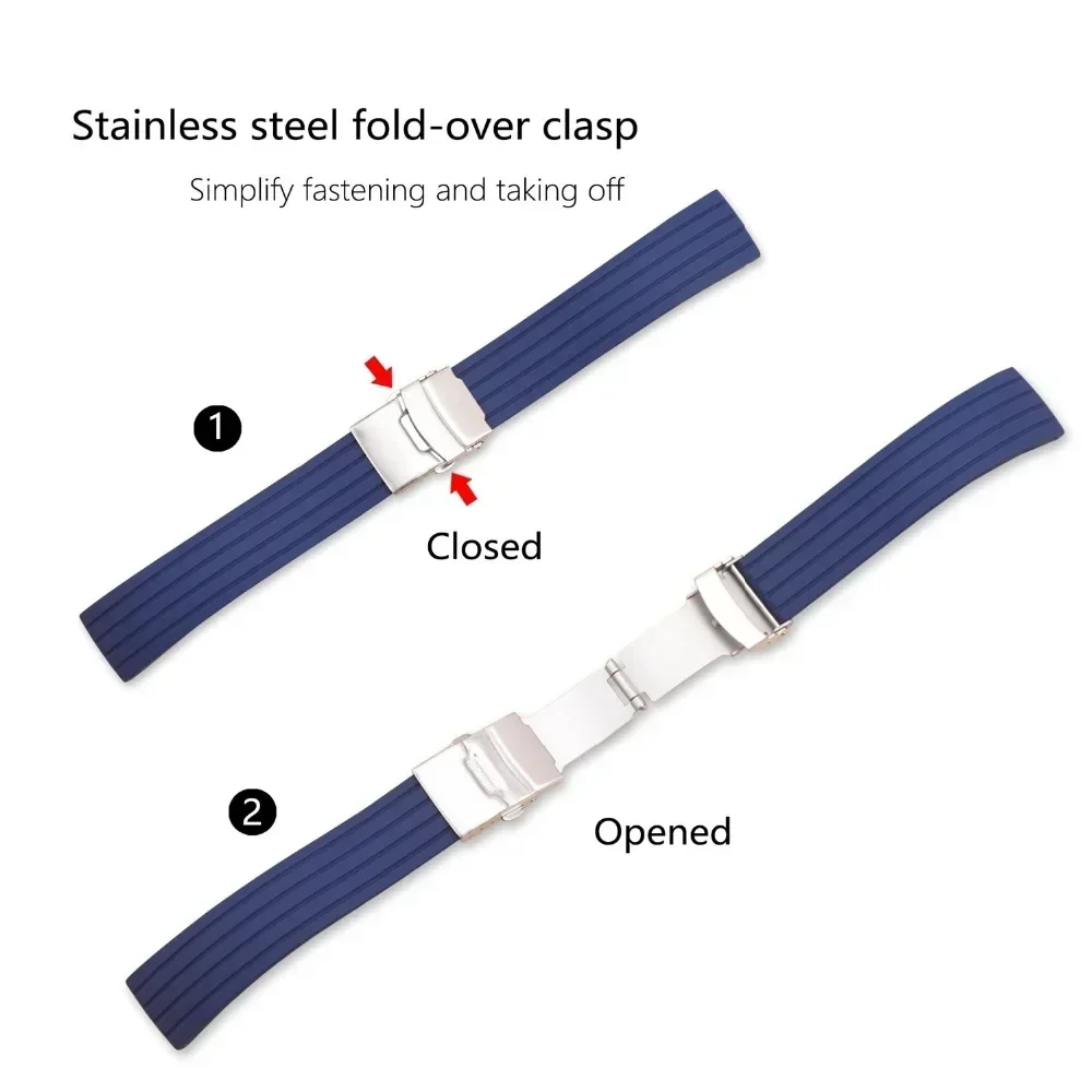 Silicone Rubber Watch Strap Band Deployment Buckle 18mm 20mm 22mm 24mm for Armani Omega Watch Replace the strap image 4