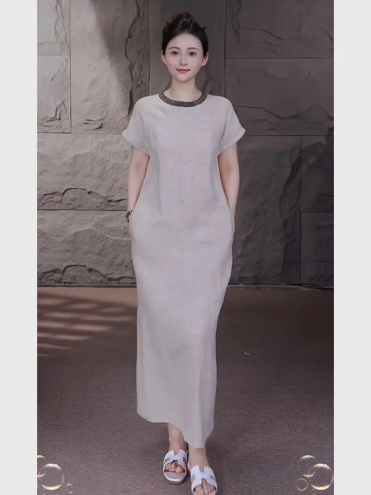 T-shirt en lin blanc Dr été ample minceur taille haute jupe trapèze Ele Unique Sle trajet automne dames Dr