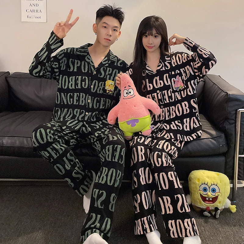 Ladies Live Couple Pajamas Homewear New Ladies Korean Cute Striped Long-sleeved Long Pants Loose Casual Comfortable Set Women