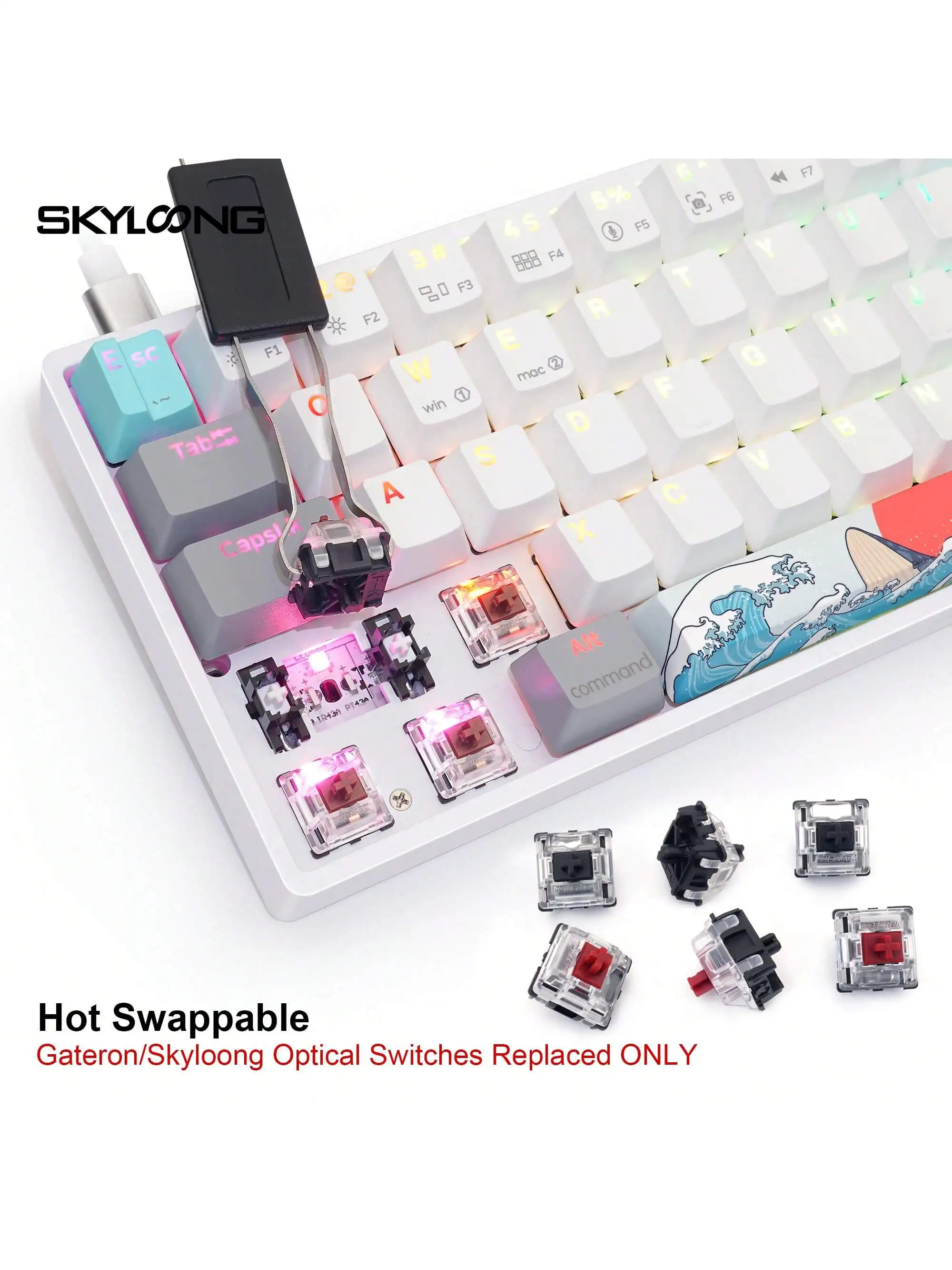 Imagem -05 - Skyloong Sk61 v2 Teclado com Fio Usb 60 Rgb Teclado Mecânico Quente Swappable Interruptor Óptico Pbt Teclas Tipo-c Teclado para Jogos