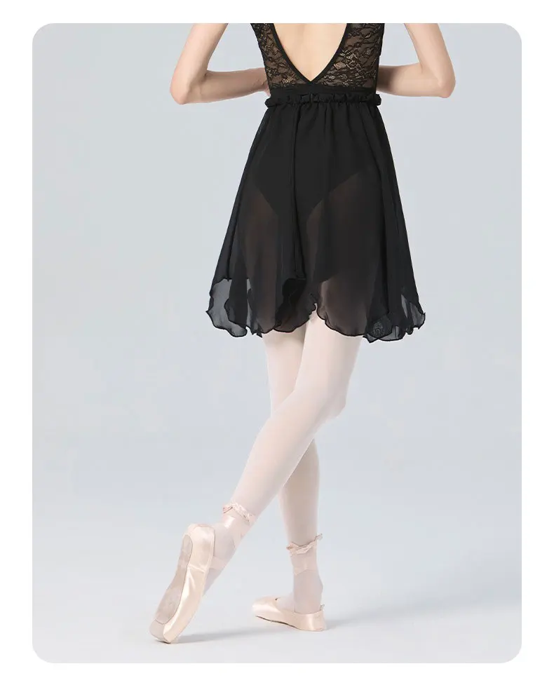 Ballett-Tanzrock für Damen, Erwachsene, Teenager, lyrisch, weiß, schwarz, blütenblattförmiger Chiffonrock, Ballerina-Tanz-Übungsröcke