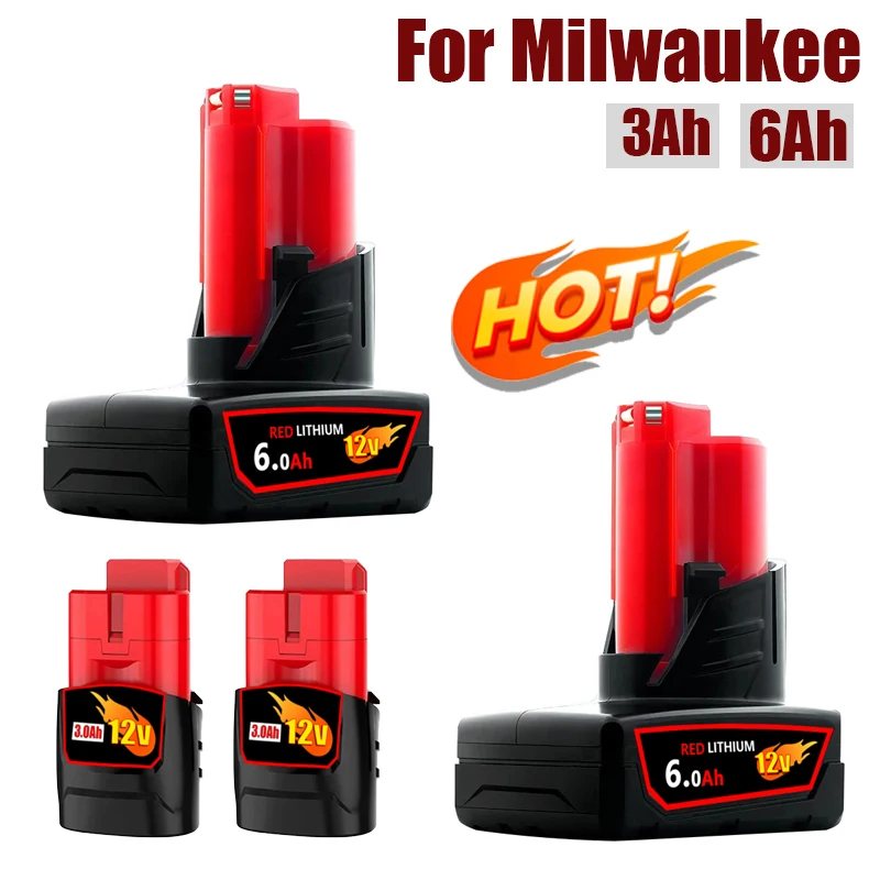 

Аккумуляторная батарея 12 В, 3 Ач/6 Ач для аккумуляторных инструментов Milwaukee M12 XC, подходит для замены литий-ионного аккумулятора 48-11-2402/2411/2401 и MIL-12A-LI