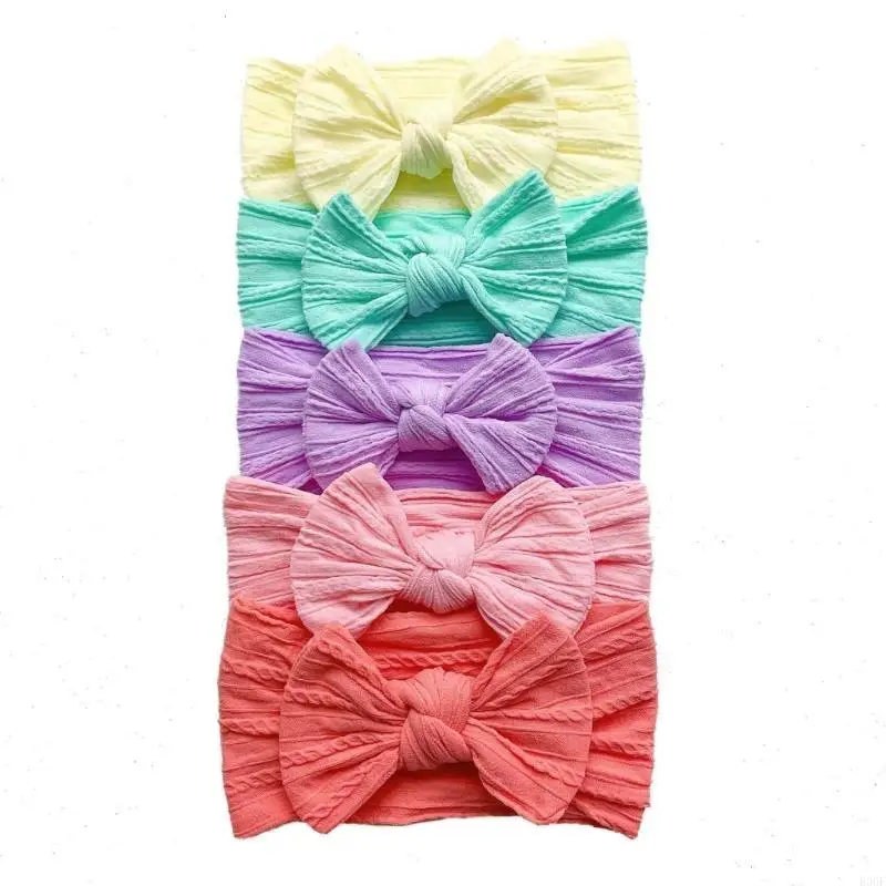 E06F 5pcs Baby Turban Bow Wide Bow Bow Bow Bown Nylon Bands Budust Photo Props