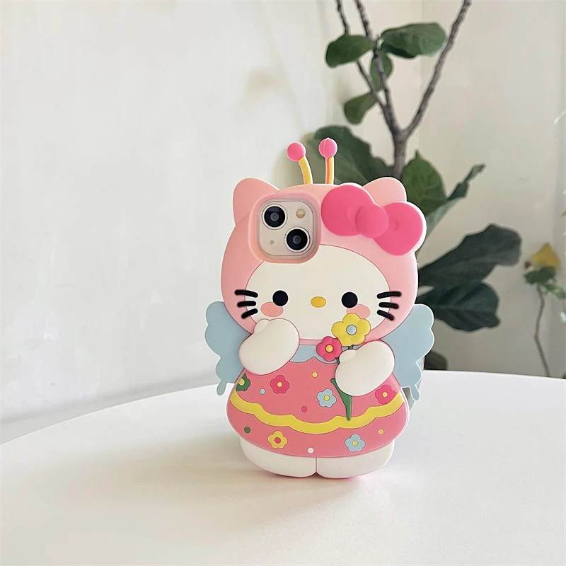 For iPhone 15 14 promax 13 12 Pro Max 11 Phone Case 3D Hello Kitty Flower Cases Anti Fall Soft Silicone Case Cover Fundas