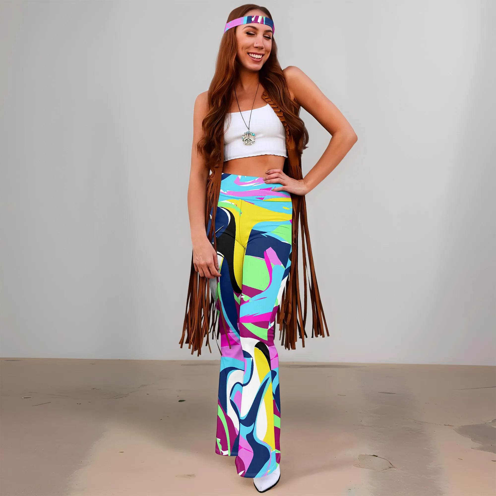 

Women's Spring and Autumn Fashion Wide Leg Pants (Headband), 3D Printed Pattern Style Wide Leg Pants, Casual Fashion Versatile