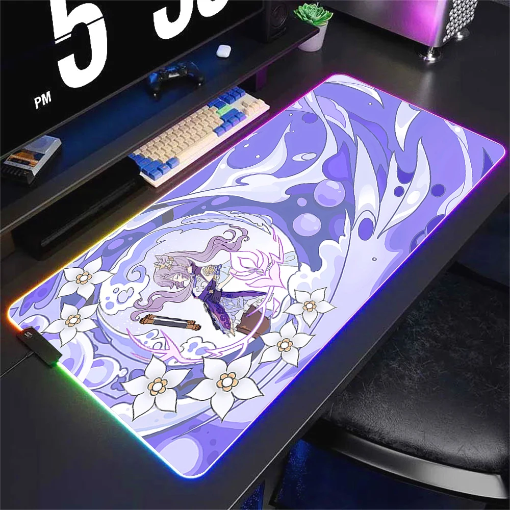 HD Anime Ningguang Ganyu Mona Nilou Mouse Pad Kawaii Colorful Table Mat Lighting Non-slip Deskmat RGB Genshin Impact Mousepad XL