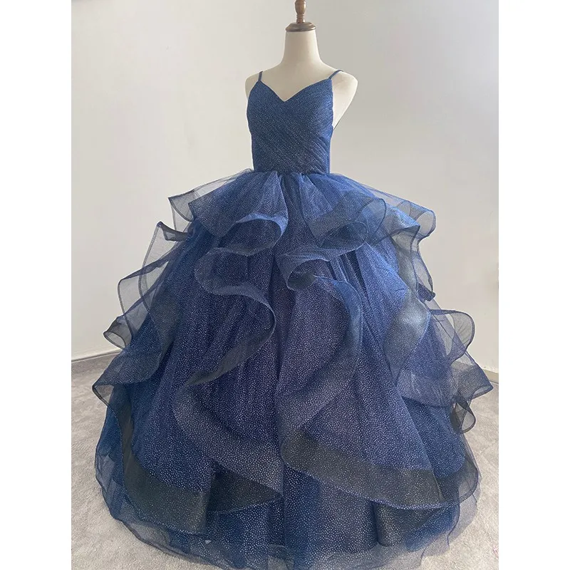 Novas mangas Spaghetti Strap Quinceanera Vestidos Clássico V-neck Party Dress Bling Lantejoula Prom Dress Foto Real Ball Gown