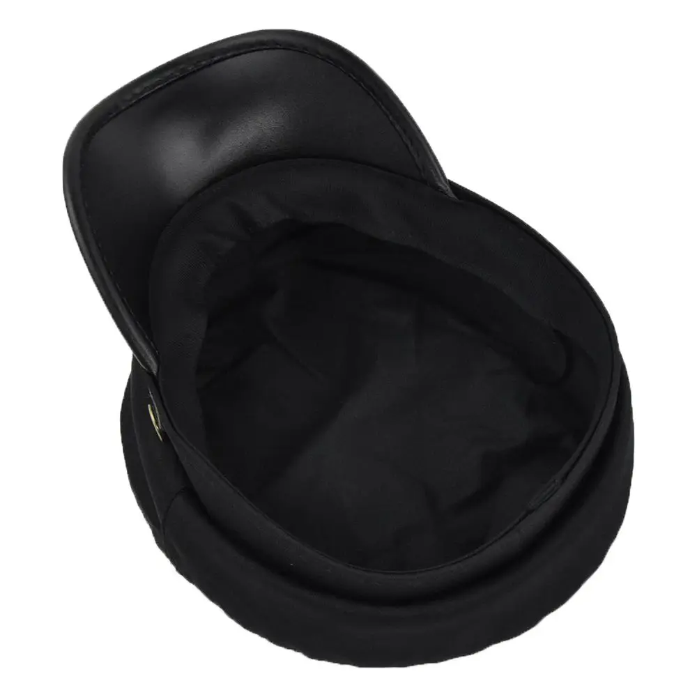 Retro Elegant PU Leather Winter Autumn Metal Button Fishing Cap Women Captain Caps Flat Navy Hats Men Sailor Caps