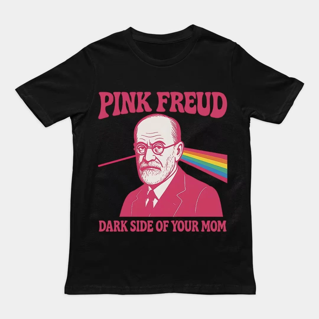 Pink Freud Dark Side Graphic T-Shirt Unisex aus gewaschener Baumwolle Y2K Vintage Locker Kurzarm Casual Streetwear Oberteil – Detail 2
