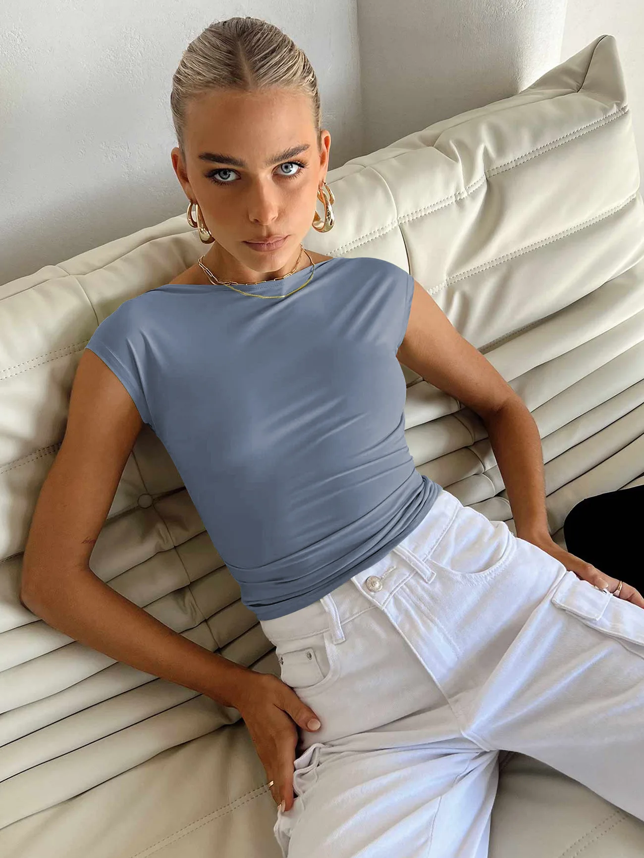 2025, Sommer, neue Mode, Damen-Tops, T-Shirts, Y2K, sexy, rückenfrei, bequem, atmungsaktiv, kurzärmelig, Slim-Fit-Damenbekleidung – Detail 25
