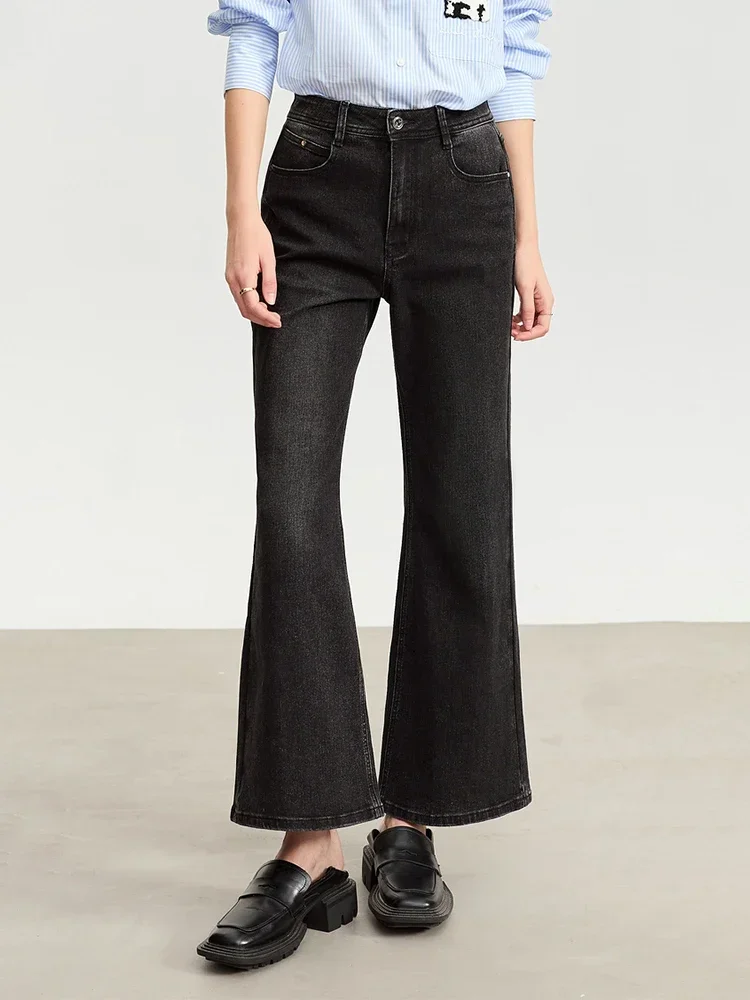 

AMII Jeans For Women 2025 Autumn New Pocket Smiley Chain Leather Boot Cut Retro Casual Pants Trendy Lady Straight Denim 12343227