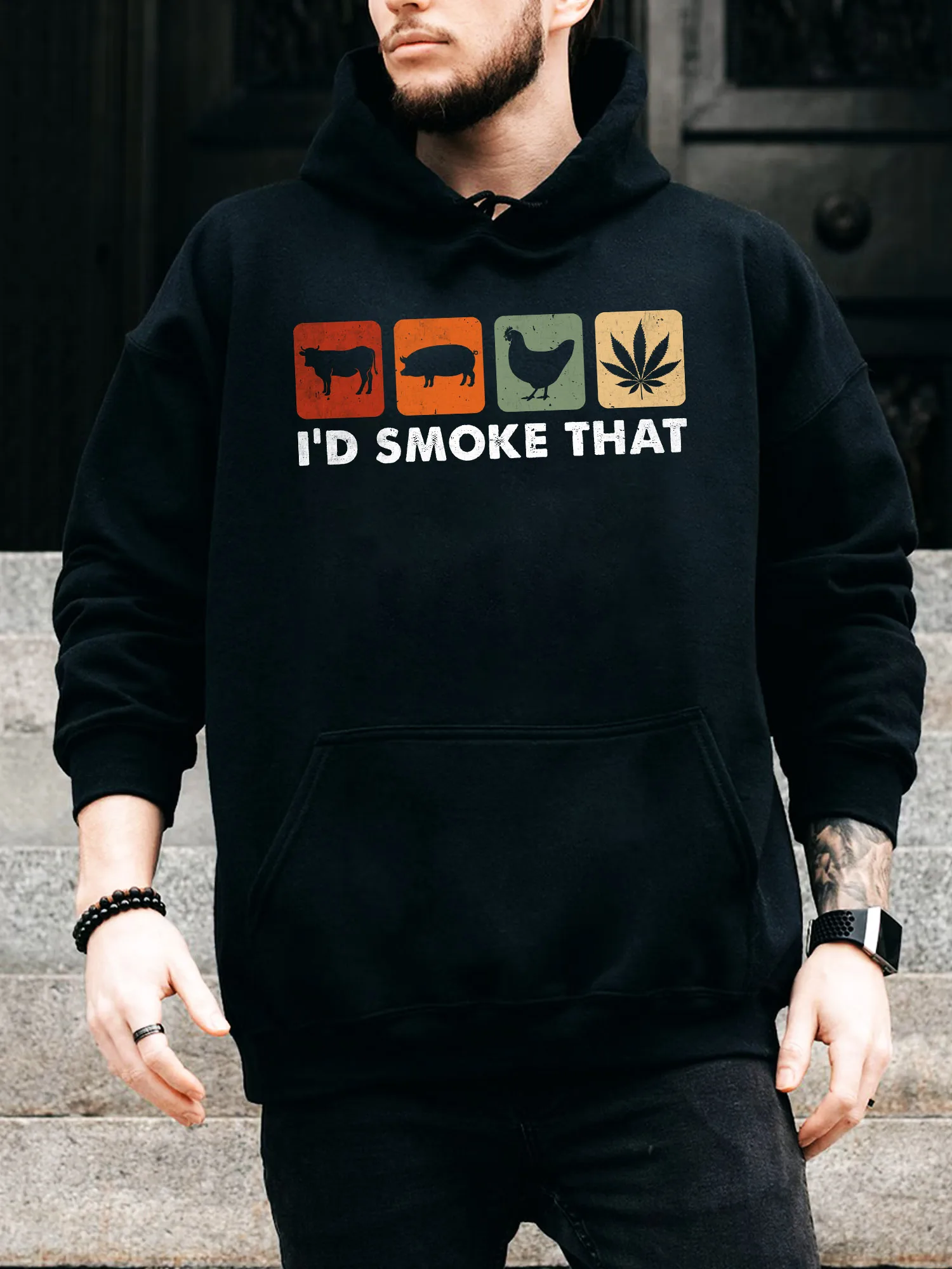 

Мужская толстовка с капюшоном на шнурке I'D Smoke That — повседневный удобный черный пуловер, осенне-зимняя толстовка с капюшоном