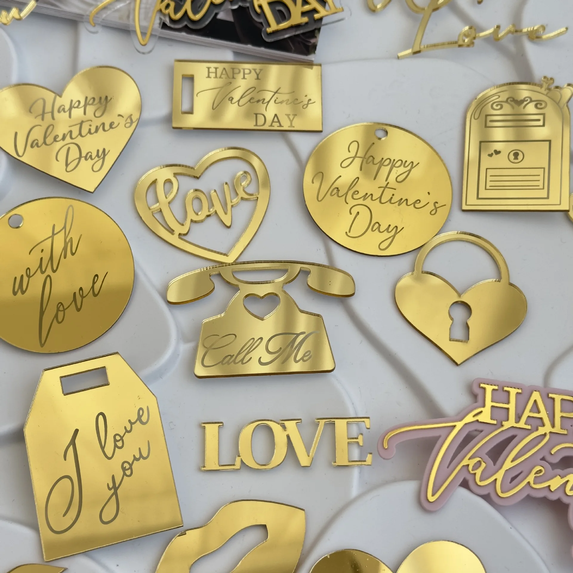 New Valentine's Day Cupcake  Toppers Gold Acrylic Decorations Marking Valentine's Day Wedding Acrylic Cake Decorations Letters