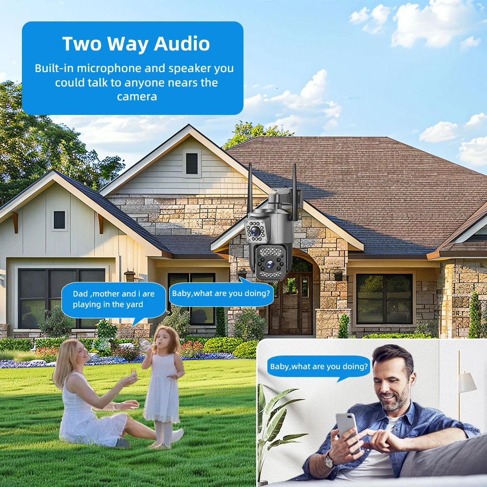 Outdoor Wireless Camera Dual Lens 12MP Human Detection Night Vision IP Security Protection CCTV Camera  V380 PRO