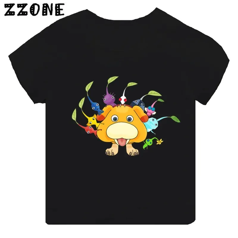 Gorąca wyprzedaż gra wideo Pikmin 4 nadruk Cartoon Kids T-Shirt dziewczęcy ubrania dla chłopców czarne koszulka z krótkim rękawem dziecięce topy,