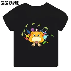 Gorąca wyprzedaż gra wideo Pikmin 4 nadruk Cartoon Kids T-Shirt dziewczęcy ubrania dla chłopców czarne koszulka z krótkim rękawem dziecięce topy, TH5868