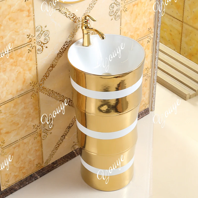 

European Gold Column BasinCeramic Washbasin Hotel Bathroom Washbasin Vertical Designer