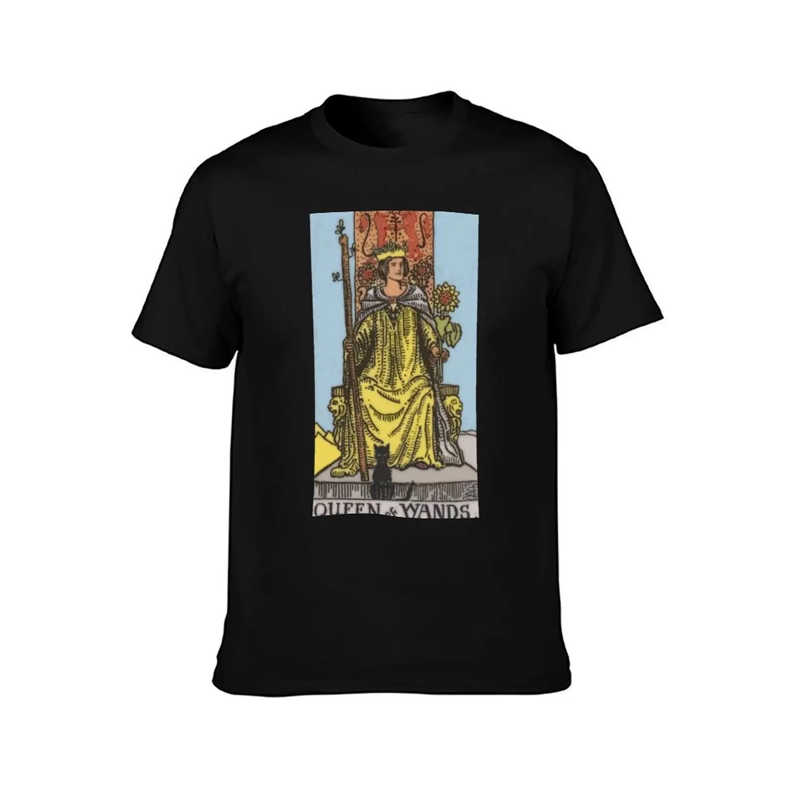 Queen of Wands Tarot Card Rider Waite Classic T-Shirt Summer Casual Cotton Tee Oversized Streetwear Tops Unisex Men Women