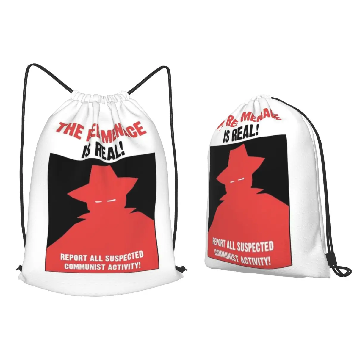 Red Menace Propaganda Poster Backpacks Casual Drawstring Bundle Pocket Sports Bag Book Bags for Travel School