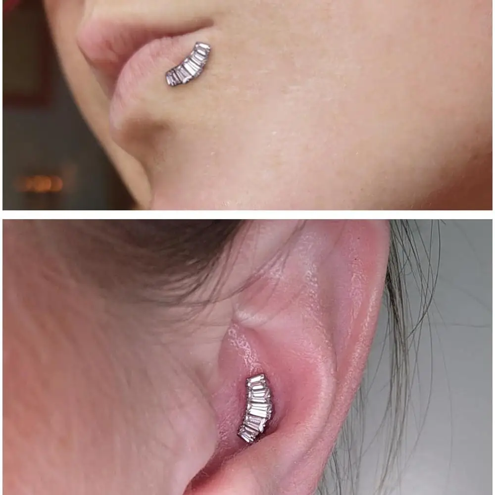 ATMS F136 التيتانيوم CZ 5A الزيركون المقابس الغضروف داخليا خيوط مسطحة الظهر أقراط Tragus ثقب المجوهرات مع هدية مربع #4